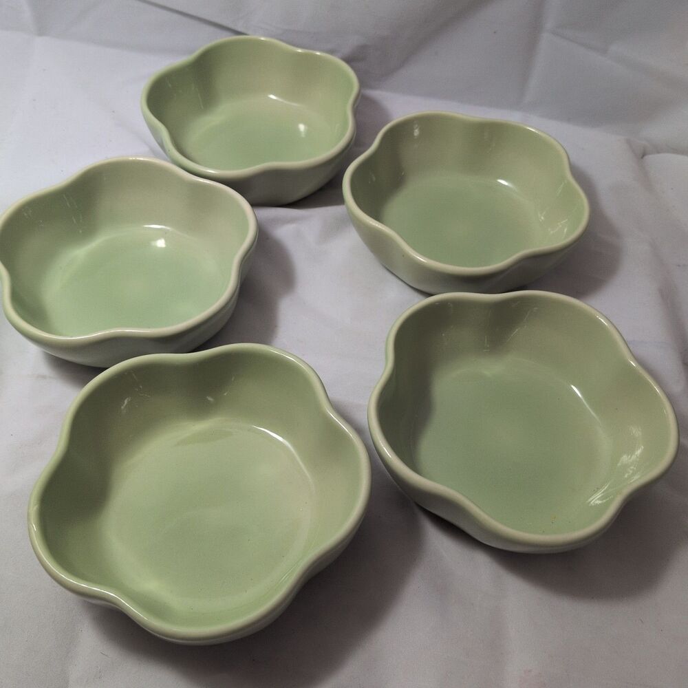 Vintage Workshops of Gerald E. Henn Petalware Bowls - Solid Sage Green Stoneware
